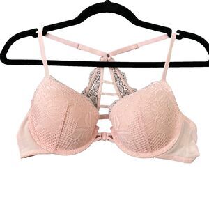 Auden Women's Size 36A Fishnet Lace Racerback Bra Pink Front closure underwire